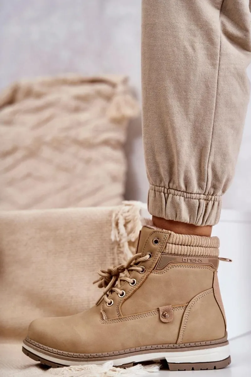 Hot Damskie Ocieplane Botki Trapery Ciemny Beż Liv Damskie Damskie Trapery|Botki Sznurowane