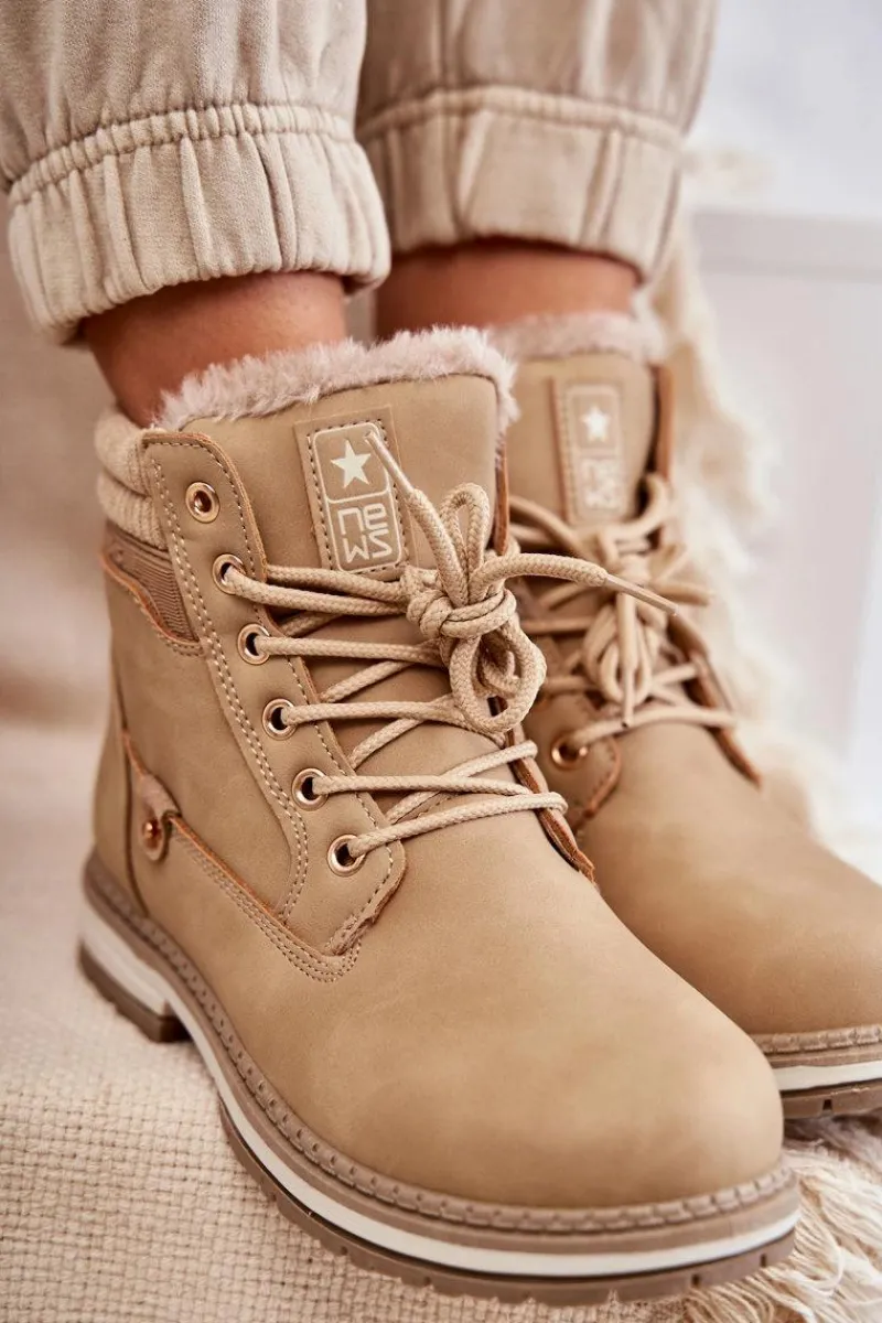 Hot Damskie Ocieplane Botki Trapery Ciemny Beż Liv Damskie Damskie Trapery|Botki Sznurowane