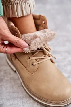 Hot Damskie Ocieplane Botki Trapery Ciemny Beż Liv Damskie Damskie Trapery|Botki Sznurowane