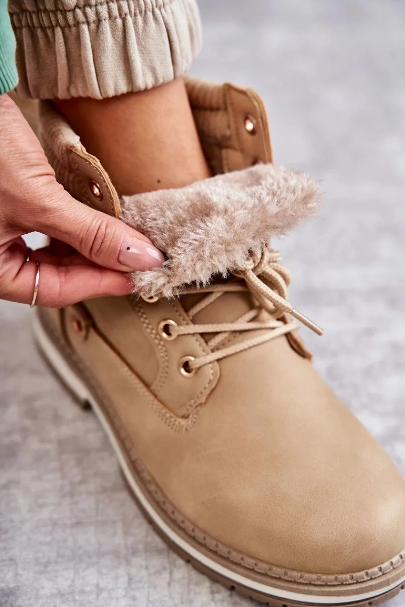Hot Damskie Ocieplane Botki Trapery Ciemny Beż Liv Damskie Damskie Trapery|Botki Sznurowane