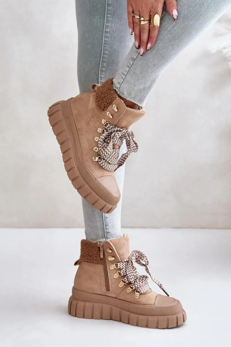 Botki Ocieplane|Damskie Trapery>Evento Damskie Ocieplane Botki Trapery Na Platformie Brązowe Alcyhen Brązowy