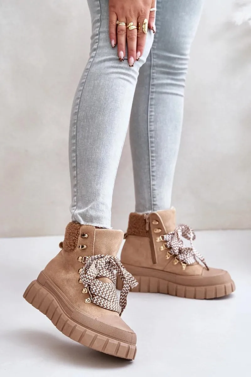 Botki Ocieplane|Damskie Trapery>Evento Damskie Ocieplane Botki Trapery Na Platformie Brązowe Alcyhen Brązowy