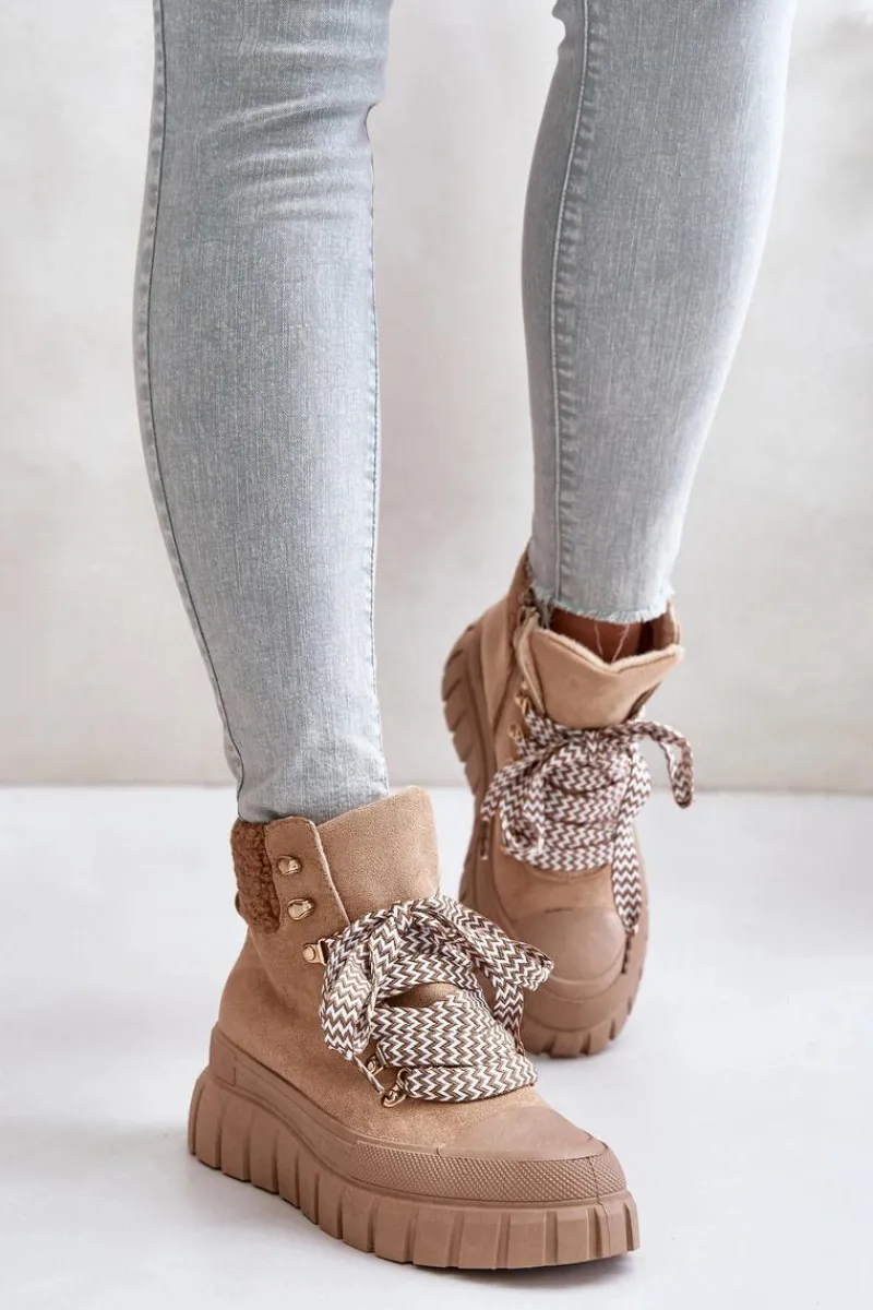 Botki Ocieplane|Damskie Trapery>Evento Damskie Ocieplane Botki Trapery Na Platformie Brązowe Alcyhen Brązowy