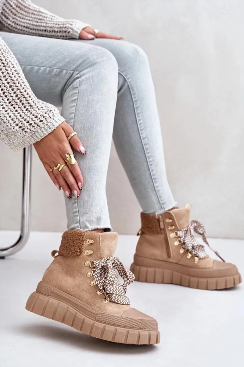 Botki Ocieplane|Damskie Trapery>Evento Damskie Ocieplane Botki Trapery Na Platformie Brązowe Alcyhen Brązowy