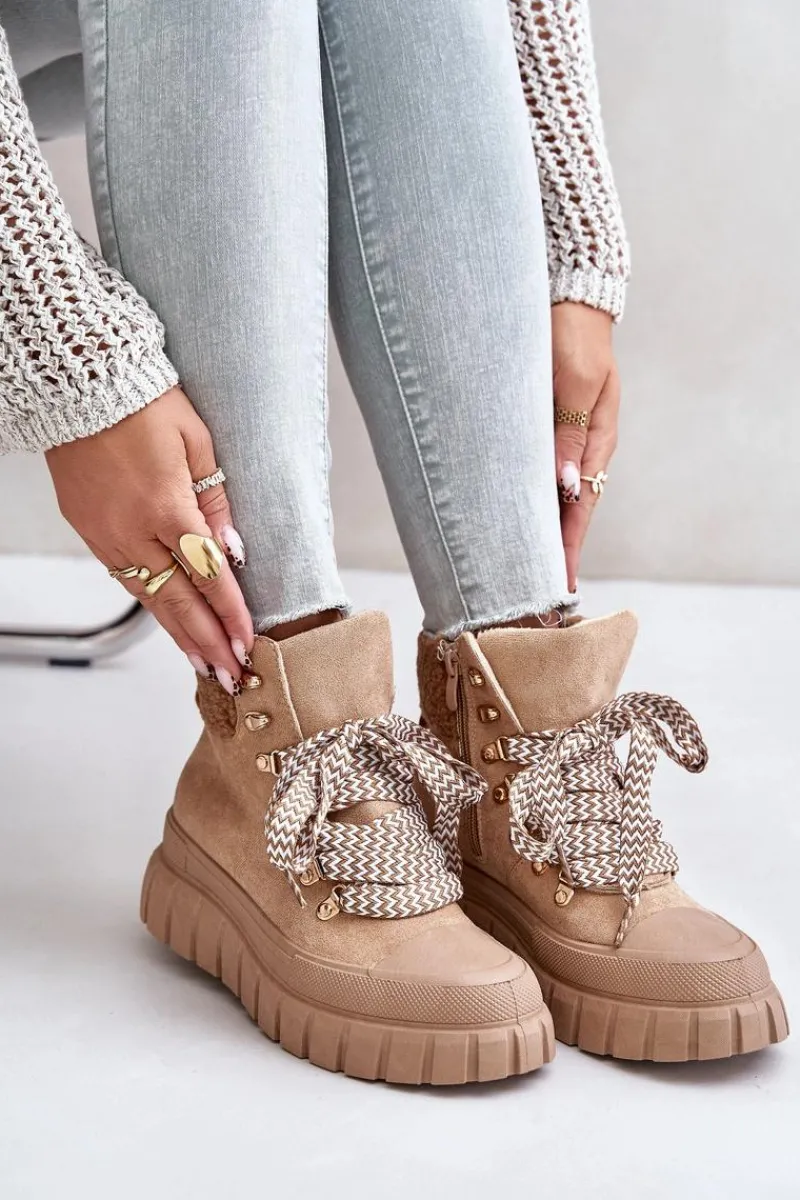 Botki Ocieplane|Damskie Trapery>Evento Damskie Ocieplane Botki Trapery Na Platformie Brązowe Alcyhen Brązowy