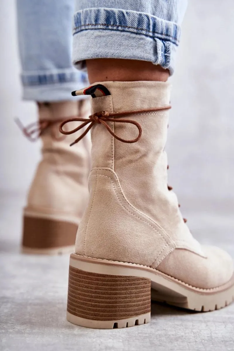 Best Damskie Ocieplane Botki Trapery Na Obcasie Beżowe Julieta Damskie Botki Ocieplane|Damskie Trapery