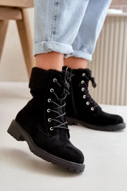 Botki Ocieplane|Botki Sznurowane>Boto Damskie Ocieplane Botki Workery Na Zamek Czarne Mivael Czarny