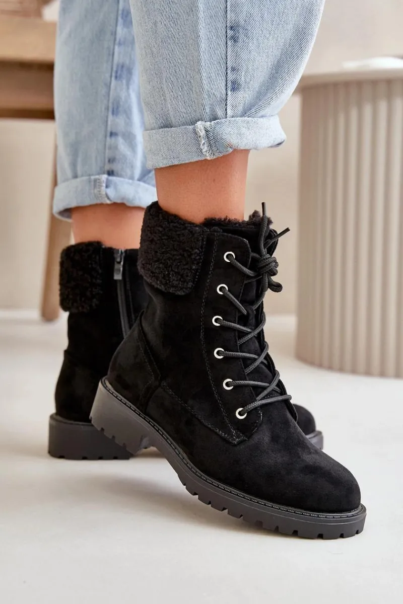 Botki Ocieplane|Botki Sznurowane>Boto Damskie Ocieplane Botki Workery Na Zamek Czarne Mivael Czarny