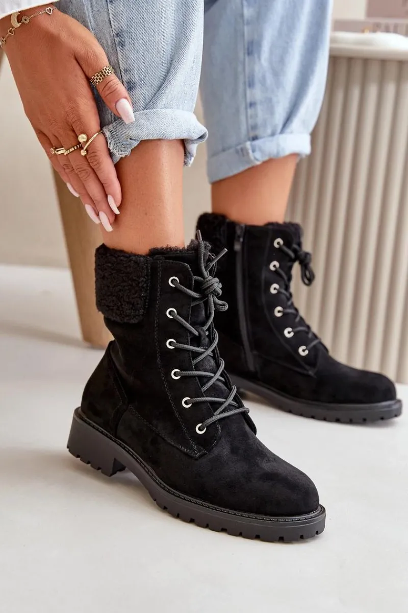 Botki Ocieplane|Botki Sznurowane>Boto Damskie Ocieplane Botki Workery Na Zamek Czarne Mivael Czarny