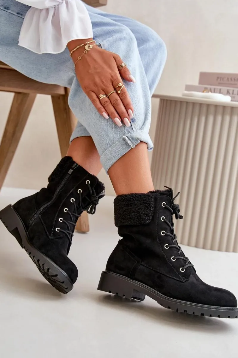 Botki Ocieplane|Botki Sznurowane>Boto Damskie Ocieplane Botki Workery Na Zamek Czarne Mivael Czarny