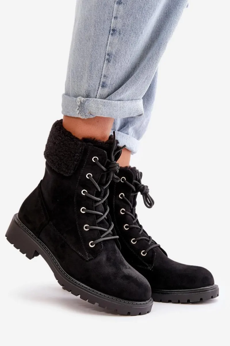 Botki Ocieplane|Botki Sznurowane>Boto Damskie Ocieplane Botki Workery Na Zamek Czarne Mivael Czarny
