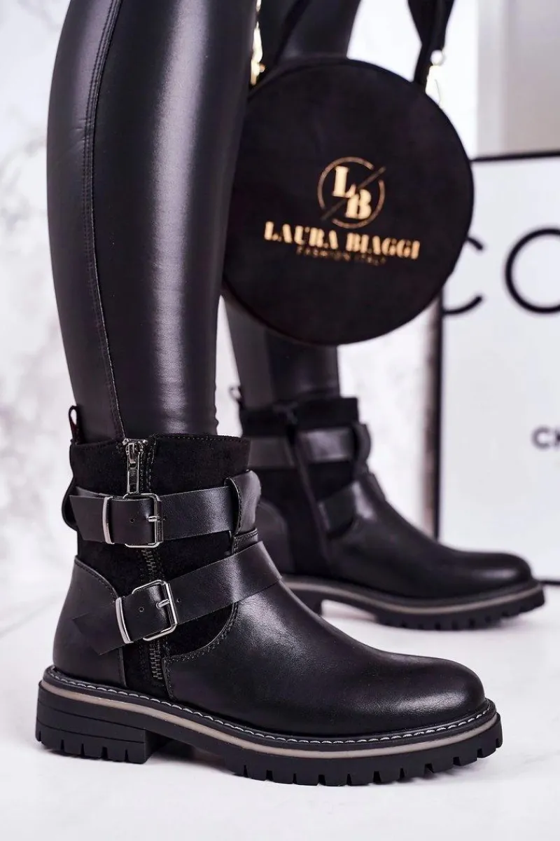 Sale Damskie Ocieplane Botki Workery Czarne Intensity Damskie Czarne Botki|Botki Zimowe Damskie