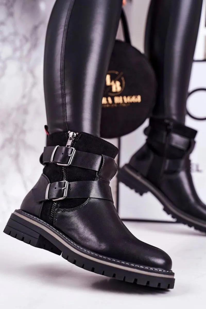 Sale Damskie Ocieplane Botki Workery Czarne Intensity Damskie Czarne Botki|Botki Zimowe Damskie