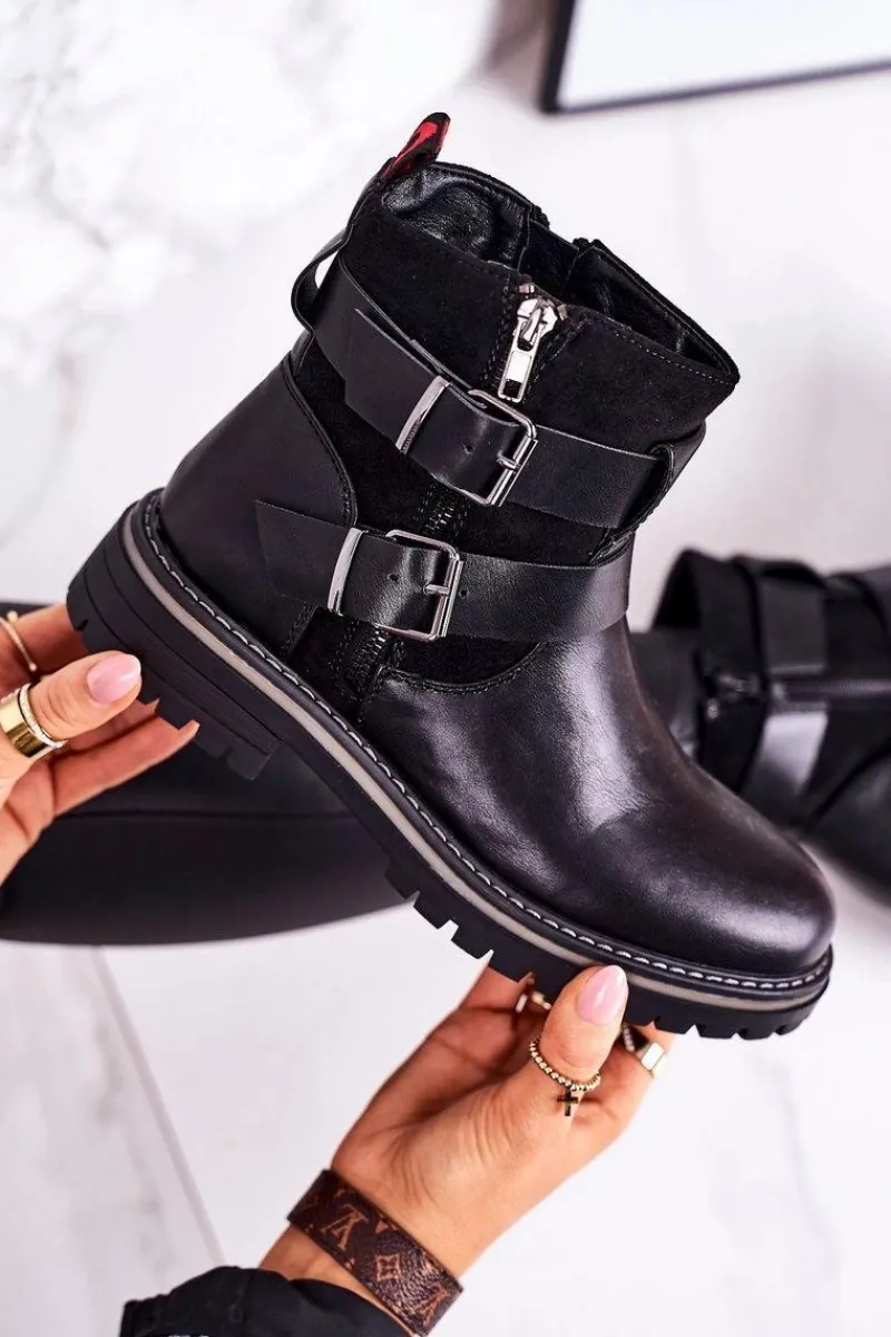 Sale Damskie Ocieplane Botki Workery Czarne Intensity Damskie Czarne Botki|Botki Zimowe Damskie