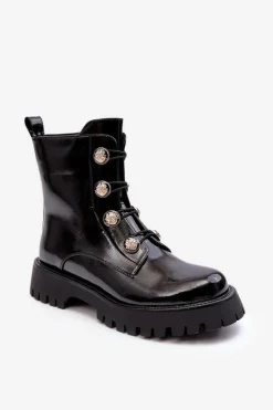 Botki Ocieplane|Botki Zimowe Damskie>Damskie buty S.Barski Damskie Ocieplane Botki Z Ozdobnymi Guzikami D&A MR870-51 Czarne Czarny