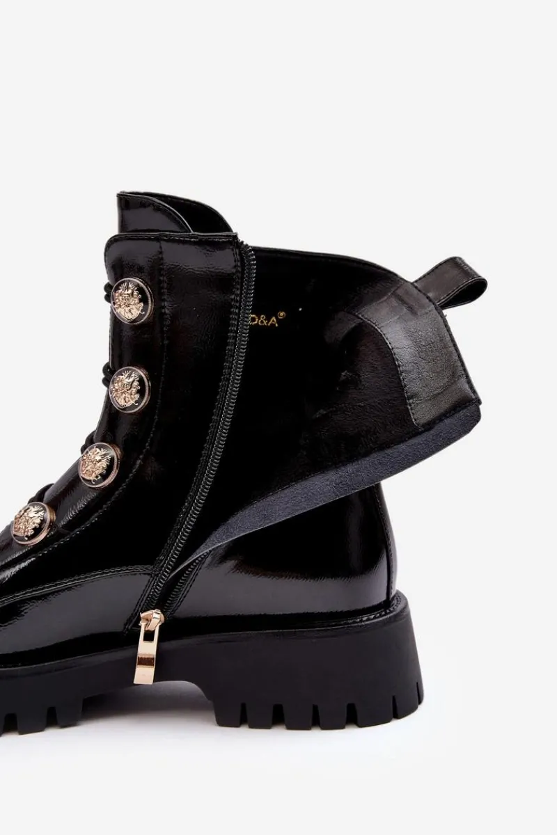 Botki Ocieplane|Botki Zimowe Damskie>Damskie buty S.Barski Damskie Ocieplane Botki Z Ozdobnymi Guzikami D&A MR870-51 Czarne Czarny