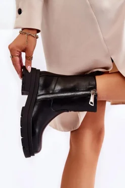 Czarne Botki|Botki Zimowe Damskie>Boto Damskie Ocieplane Botki Z Suwakami Czarne Jette