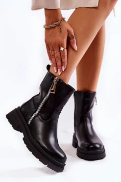 Czarne Botki|Botki Zimowe Damskie><noscript><img width=