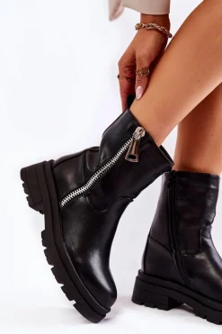 Czarne Botki|Botki Zimowe Damskie><noscript><img width=