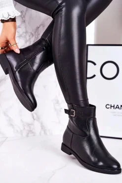 New Damskie Ocieplane Botki Z Klamrą Czarne Halfway Damskie Czarne Botki|Botki Zimowe Damskie