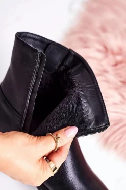 New Damskie Ocieplane Botki Z Klamrą Czarne Halfway Damskie Czarne Botki|Botki Zimowe Damskie