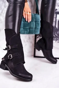 Hot Boto Damskie Ocieplane Botki Z Klamrami Czarne Cassidy