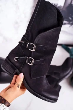 Hot Boto Damskie Ocieplane Botki Z Klamrami Czarne Cassidy