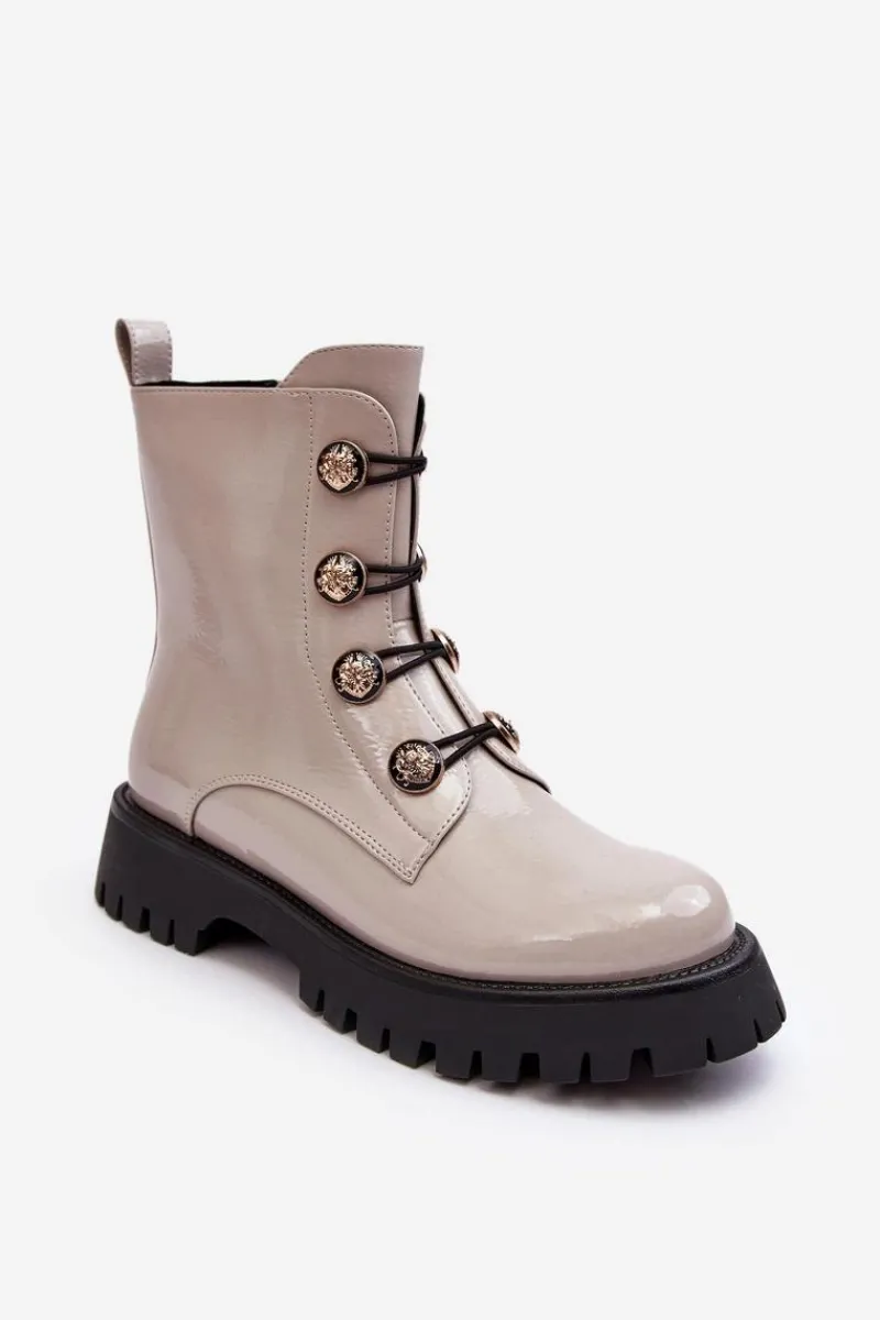 Clearance Damskie buty S.Barski Damskie Ocieplane Botki Z Ozdobnymi Guzikami D&A MR870-51 Jasnobeżowe Beżowy