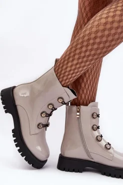 Clearance Damskie buty S.Barski Damskie Ocieplane Botki Z Ozdobnymi Guzikami D&A MR870-51 Jasnobeżowe Beżowy