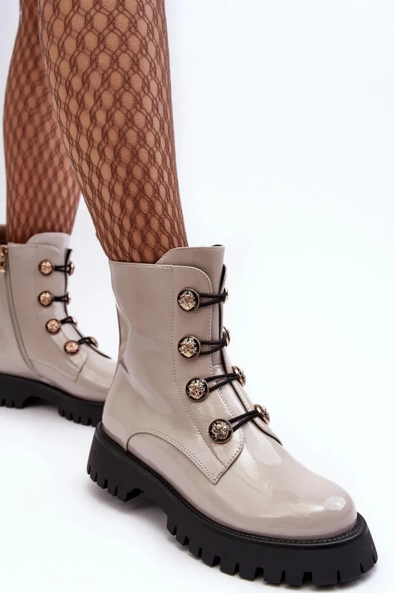 Clearance Damskie buty S.Barski Damskie Ocieplane Botki Z Ozdobnymi Guzikami D&A MR870-51 Jasnobeżowe Beżowy