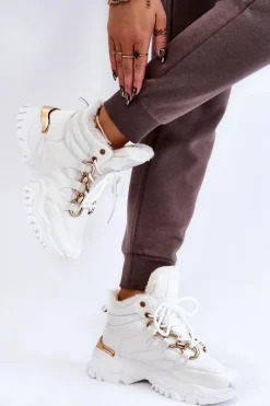 Sneakersy Damskie|Damskie Trapery>Boto Damskie Ocieplane Buty Sportowe Trapery Sznurowane Białe Bastini