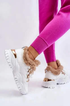 Outlet Boto Damskie Ocieplane Buty Sportowe Sznurowane Białe Kerberos