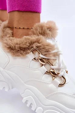 Outlet Boto Damskie Ocieplane Buty Sportowe Sznurowane Białe Kerberos