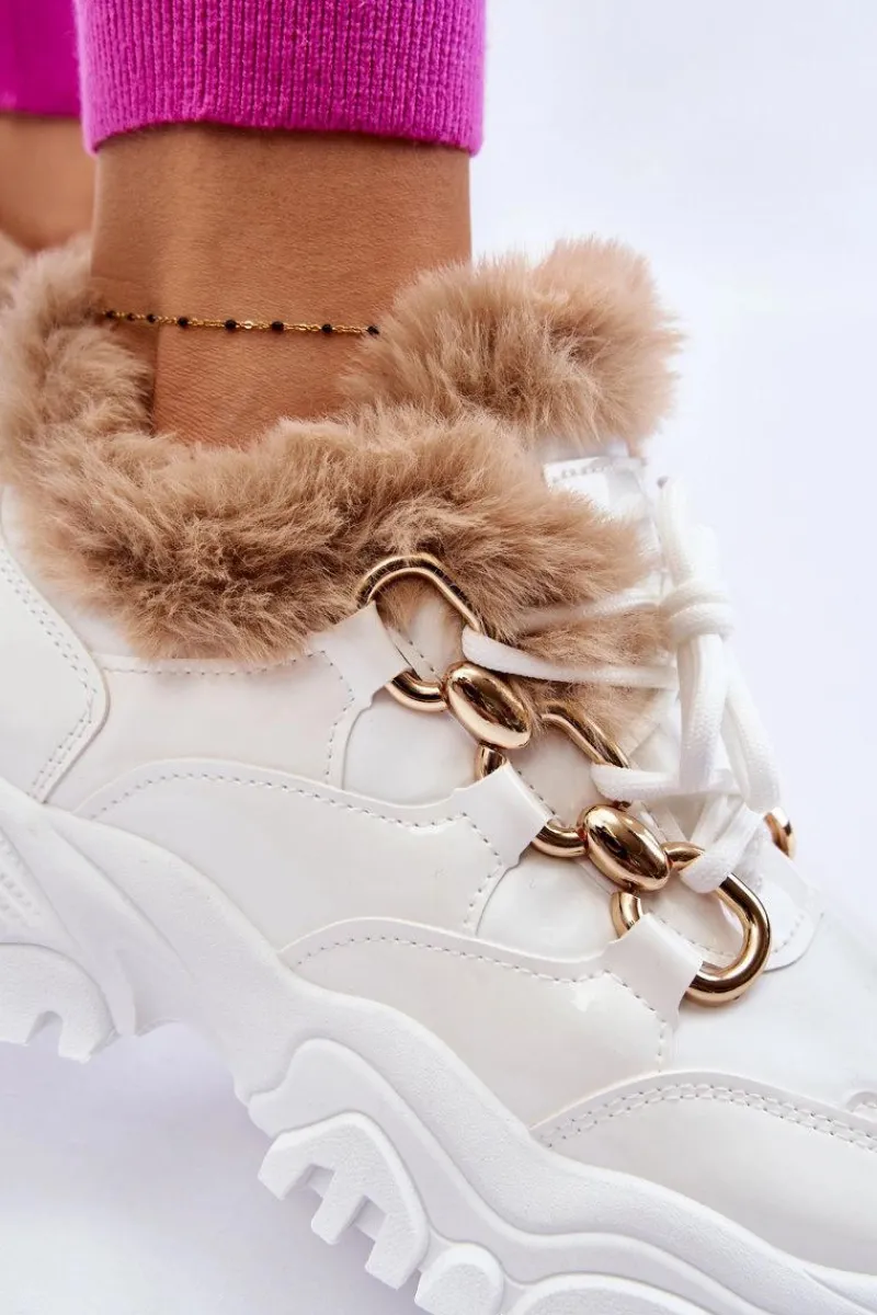 Outlet Boto Damskie Ocieplane Buty Sportowe Sznurowane Białe Kerberos