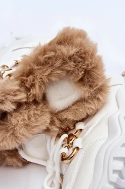 Outlet Boto Damskie Ocieplane Buty Sportowe Sznurowane Białe Kerberos