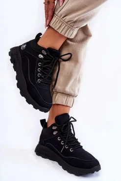 Trekkingowe Damskie|Damskie Trapery>Boto Damskie Ocieplane Buty Trekkingowe Trapery Czarne Otto