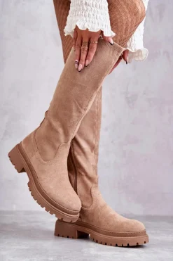 Kozaki Płaskie|Kozaki Przed Kolano>Evento Damskie Ocieplane Kozaki Do Kolana Beżowe Helma