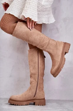 Kozaki Płaskie|Kozaki Przed Kolano></noscript>Evento Damskie Ocieplane Kozaki Do Kolana Beżowe Helma