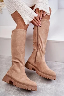 Kozaki Płaskie|Kozaki Przed Kolano></noscript>Evento Damskie Ocieplane Kozaki Do Kolana Beżowe Helma