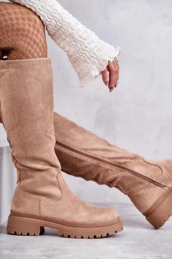 Kozaki Płaskie|Kozaki Przed Kolano></noscript>Evento Damskie Ocieplane Kozaki Do Kolana Beżowe Helma