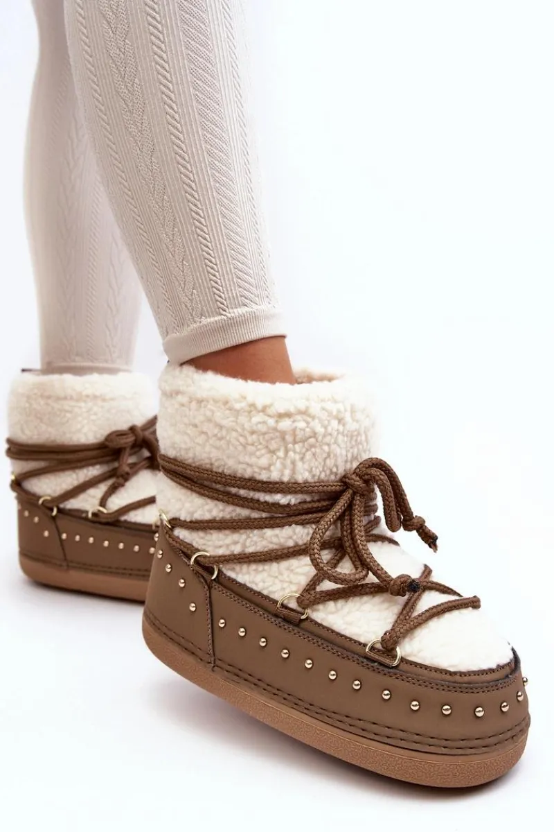 Śniegowce Damskie>Boto Damskie Ocieplane Śniegowce Brązowe Rohes Brązowy