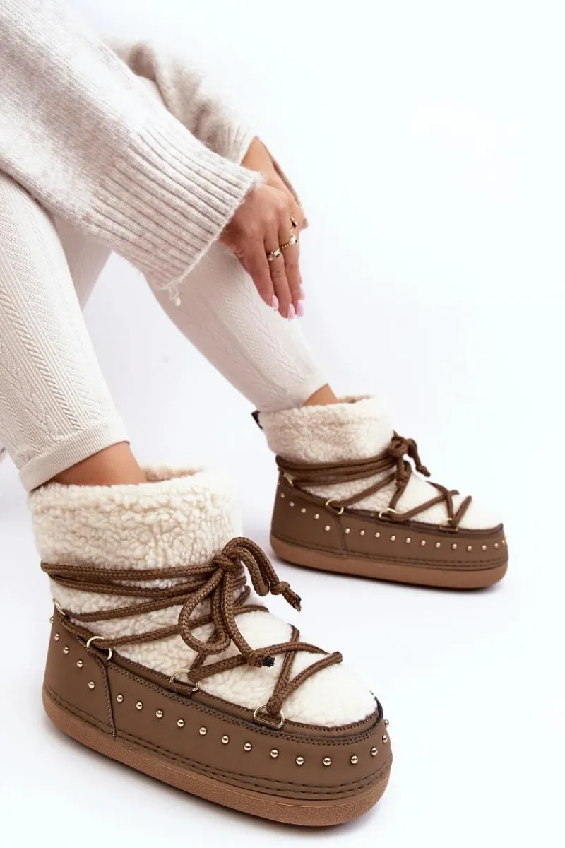 Śniegowce Damskie>Boto Damskie Ocieplane Śniegowce Brązowe Rohes Brązowy