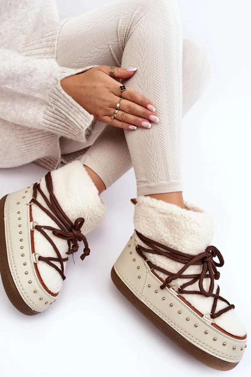 Śniegowce Damskie>Boto Damskie Ocieplane Śniegowce Beżowe Rohes Beżowy