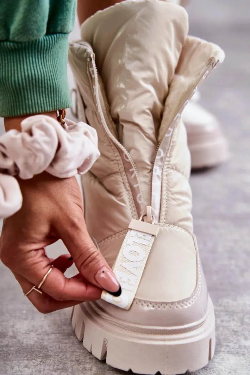 Śniegowce Damskie>Boto Damskie Ocieplane Śniegowce Na Suwak Beżowe Marit