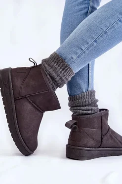 Sale Damskie Ocieplane Śniegowce Big Star KK274291 Szare Damskie Śniegowce Damskie