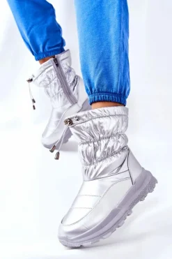 New Evento Damskie Ocieplane Śniegowce Na Suwak Srebrne Starbone