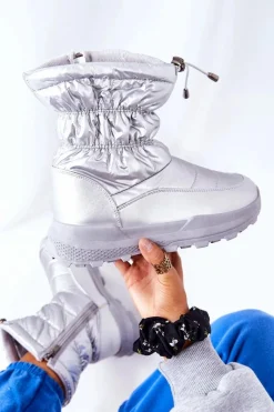 New Evento Damskie Ocieplane Śniegowce Na Suwak Srebrne Starbone