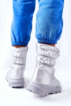 New Evento Damskie Ocieplane Śniegowce Na Suwak Srebrne Starbone