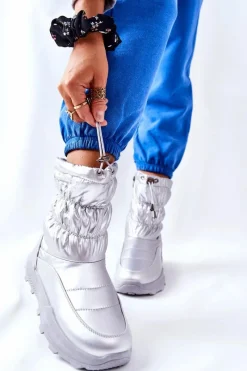 New Evento Damskie Ocieplane Śniegowce Na Suwak Srebrne Starbone