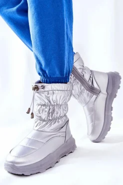 New Evento Damskie Ocieplane Śniegowce Na Suwak Srebrne Starbone